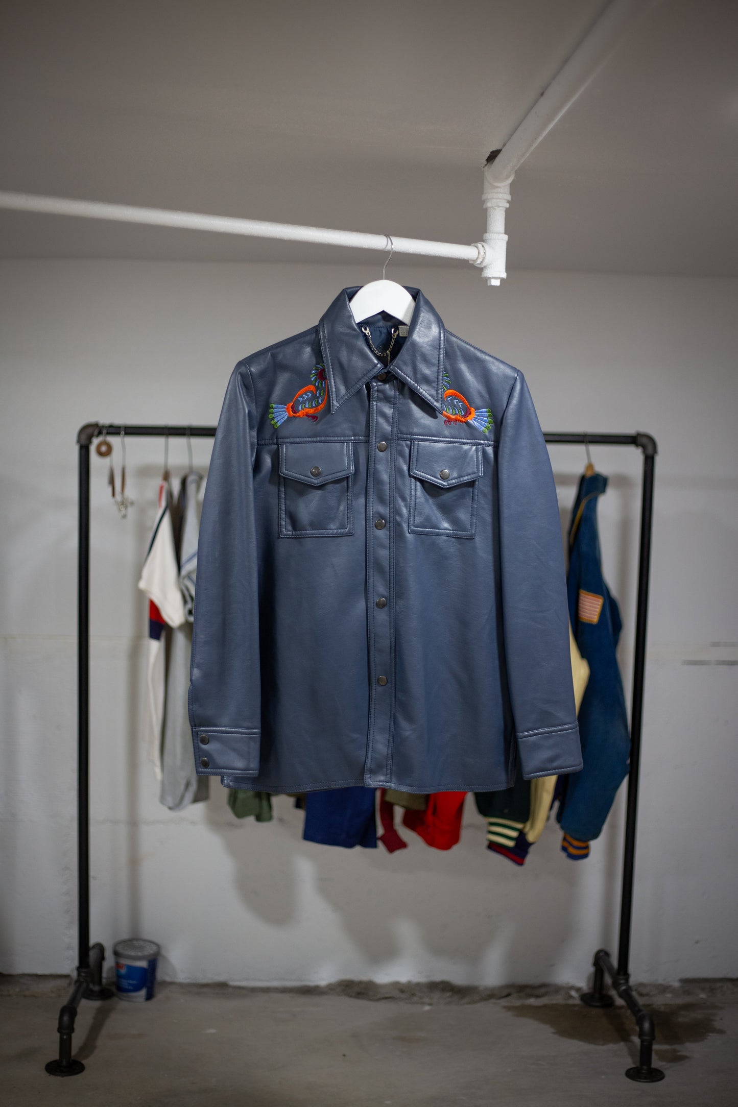 70's/80's Man-Lee Poly Vinyl Snap Button Shirt | Medium