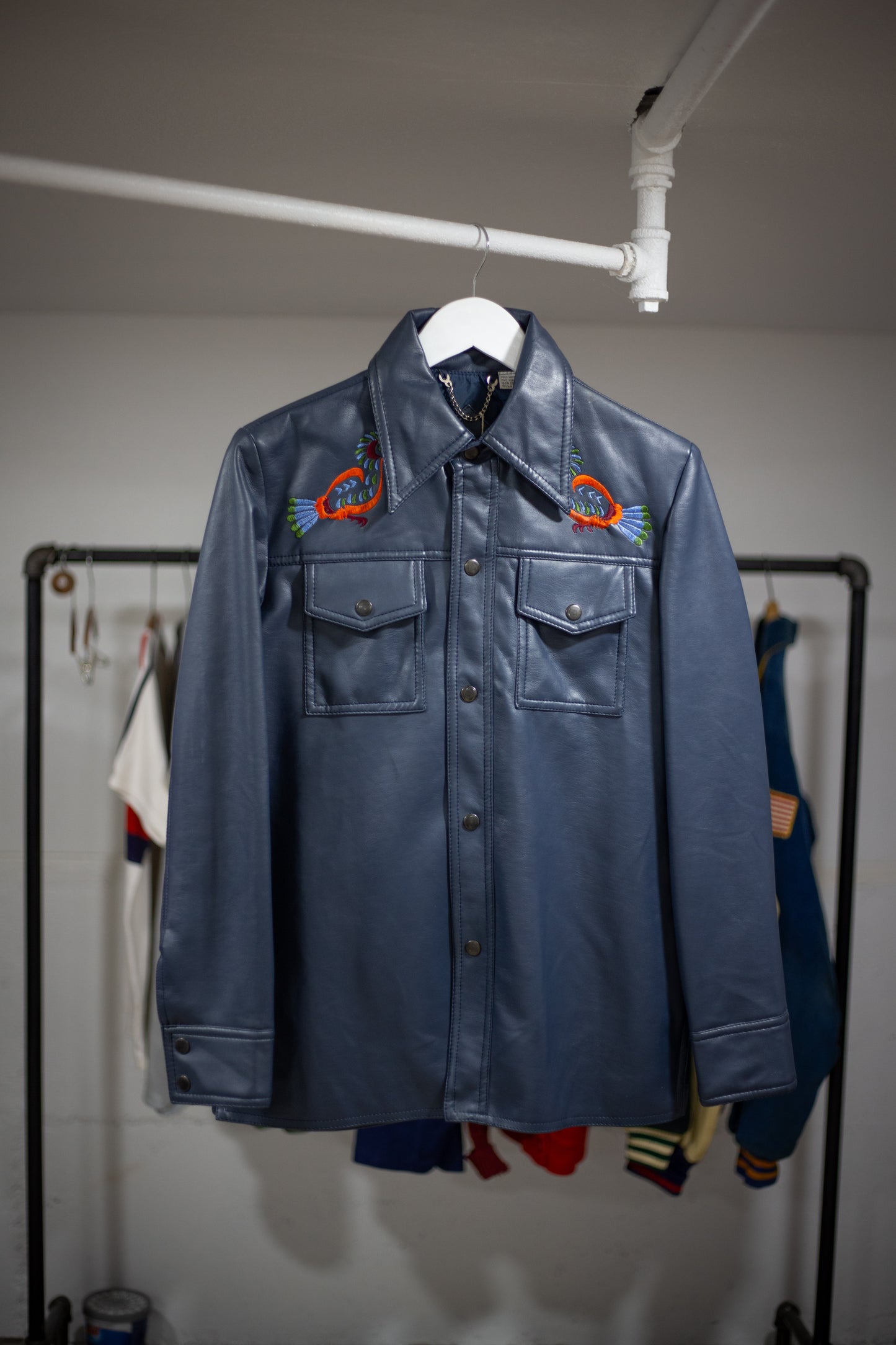 70's/80's Man-Lee Poly Vinyl Snap Button Shirt | Medium