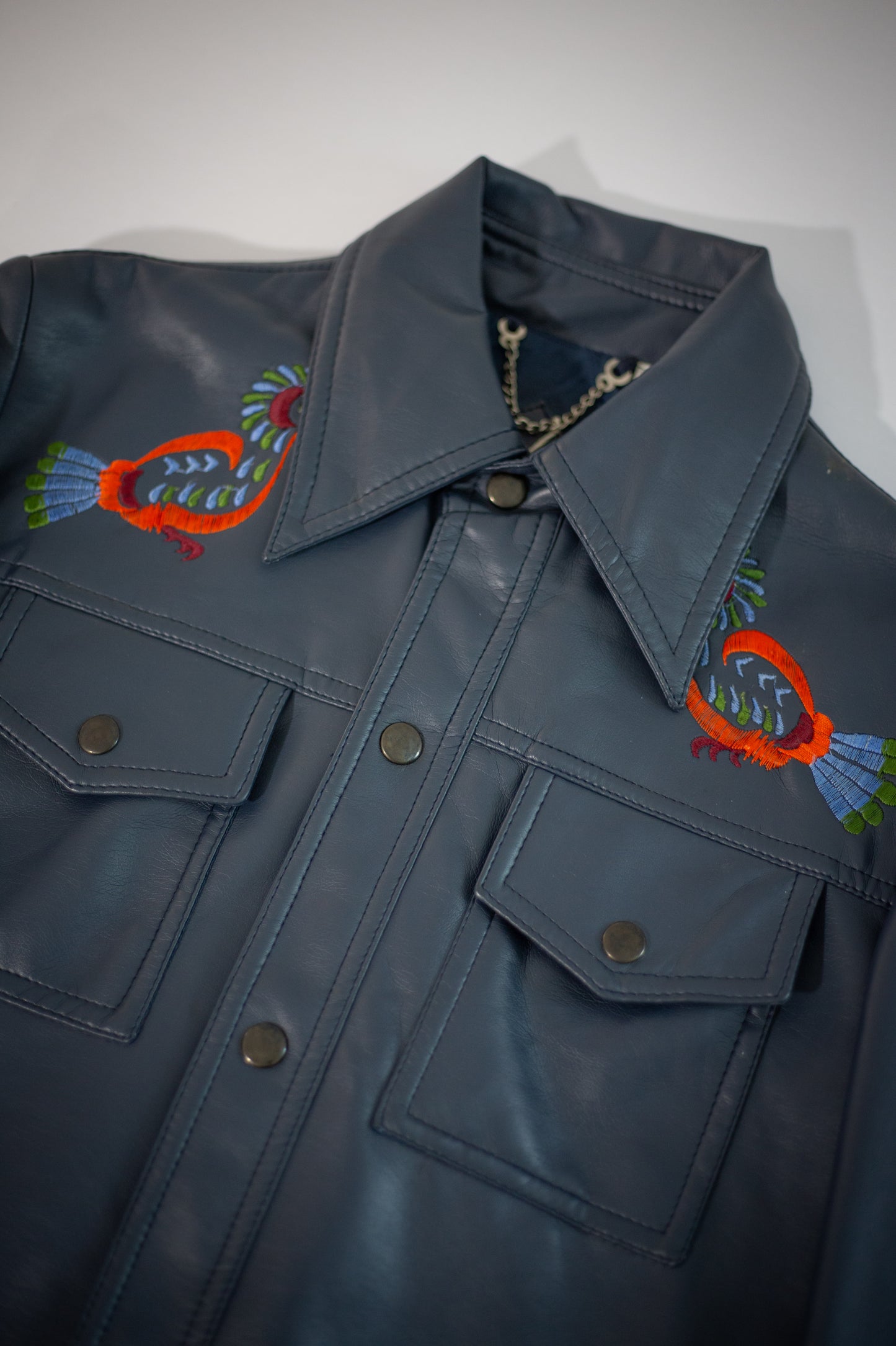 70's/80's Man-Lee Poly Vinyl Snap Button Shirt | Medium