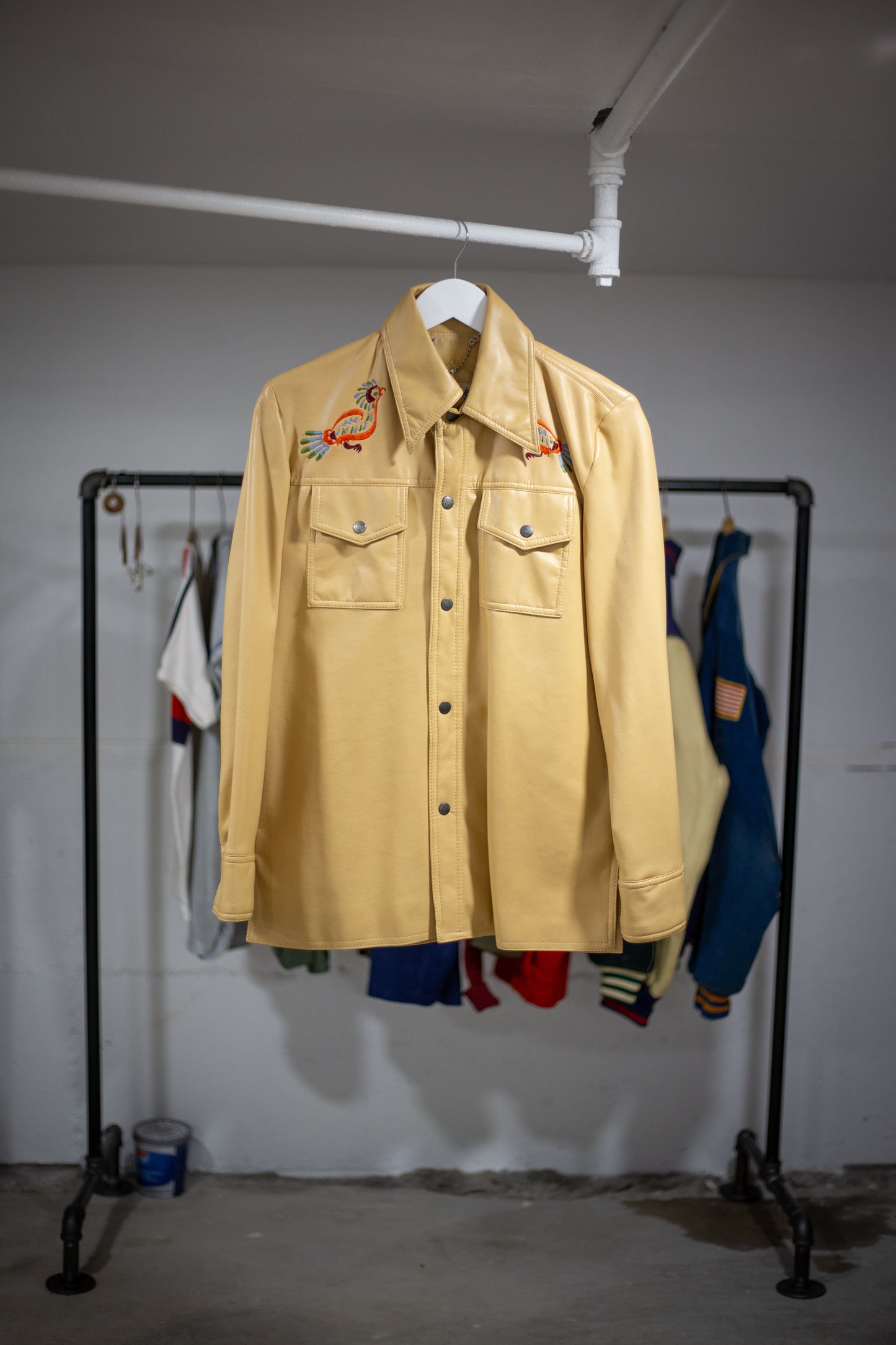 70's Man-Lee Poly Vinyl Snap Button Shirt | Medium