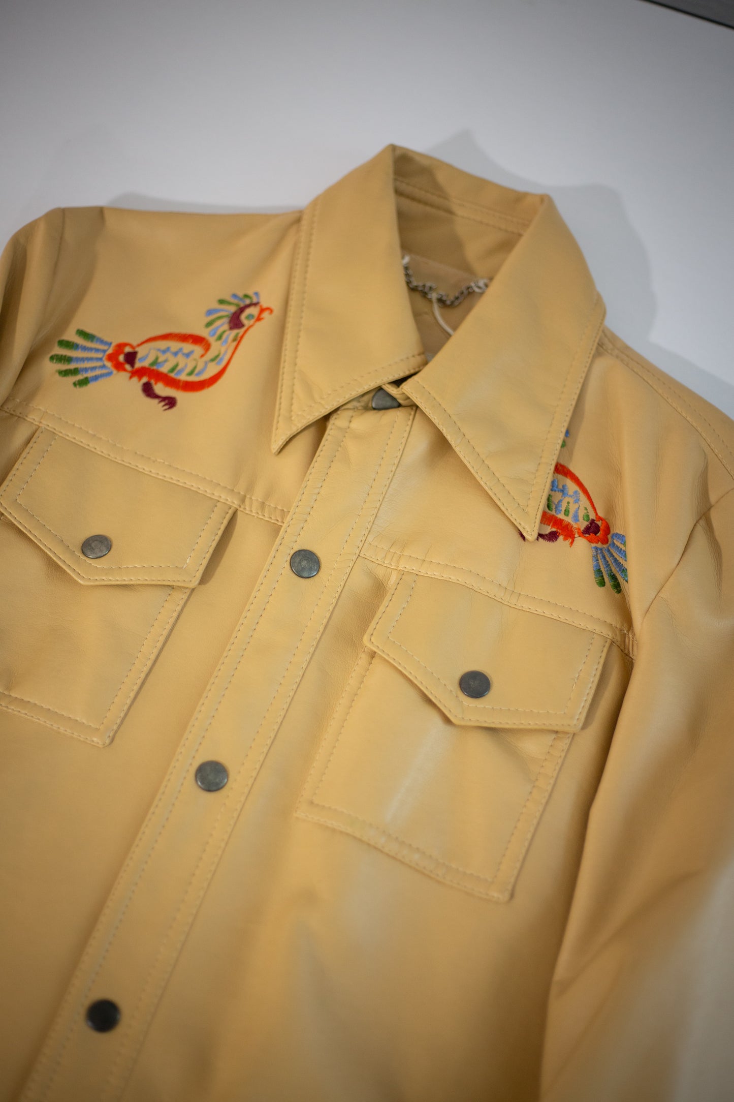 70's Man-Lee Poly Vinyl Snap Button Shirt | Medium