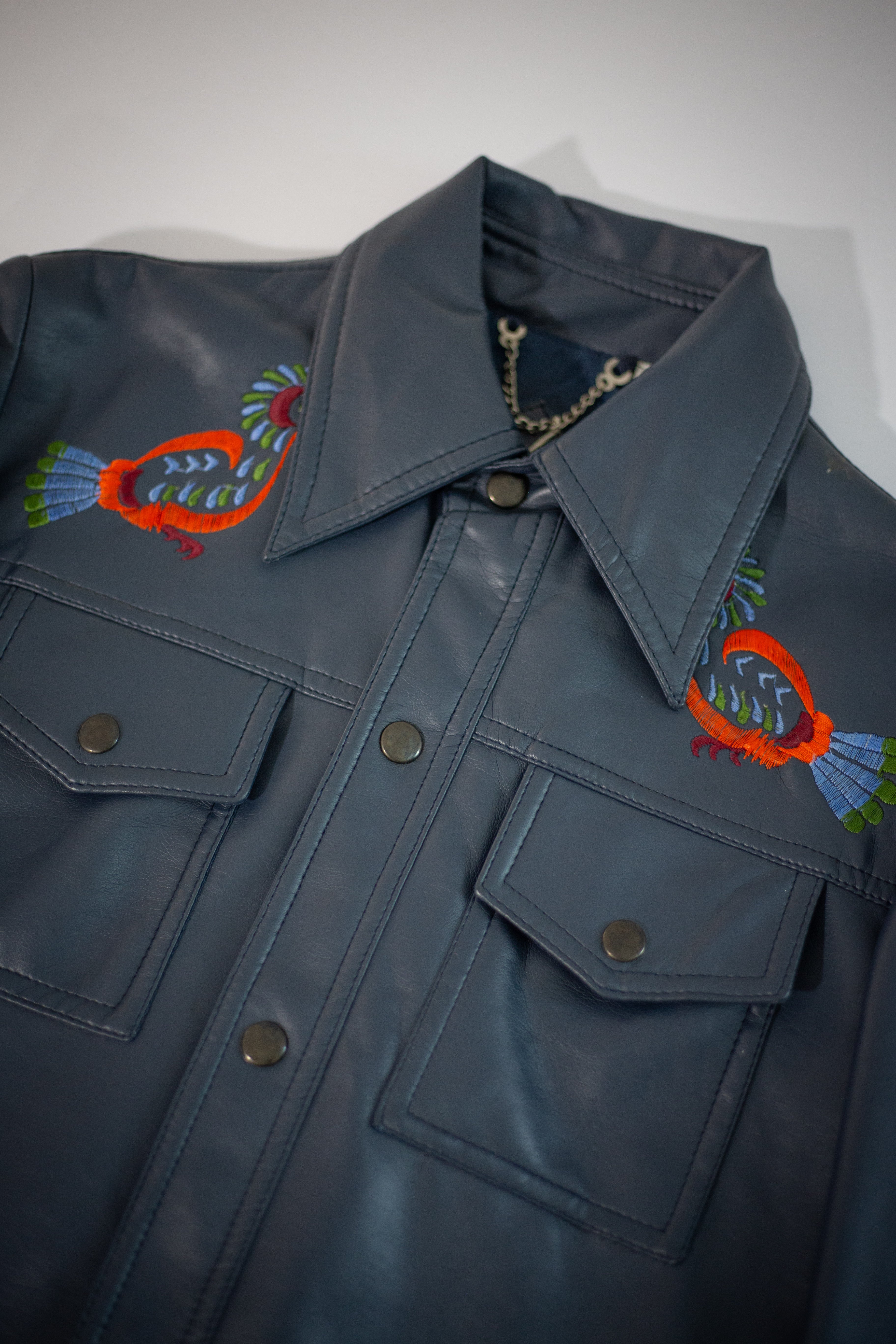 70's/80's Man-Lee Poly Vinyl Snap Button Shirt | Medium