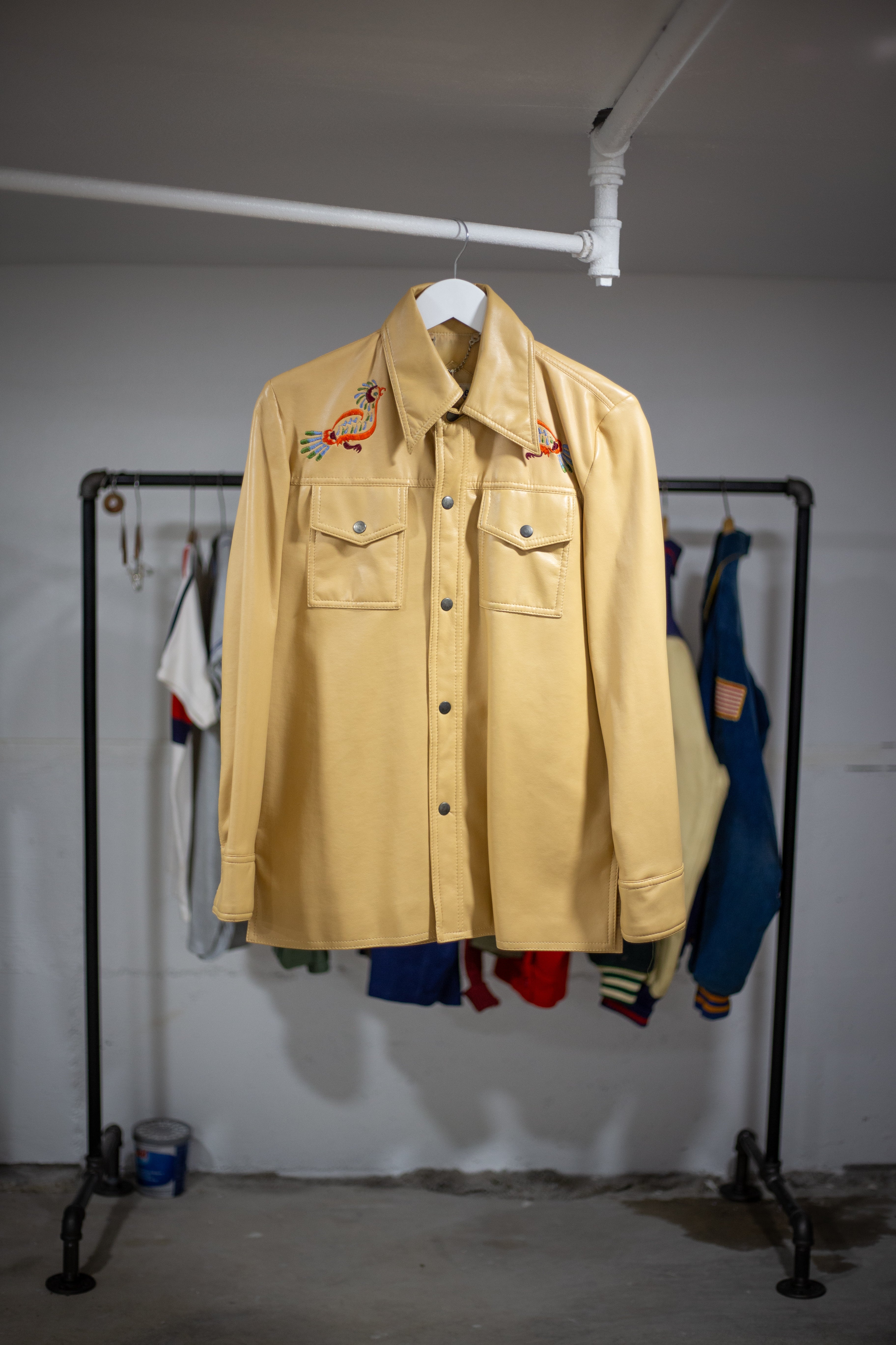 70's Man-Lee Poly Vinyl Snap Button Shirt | Medium