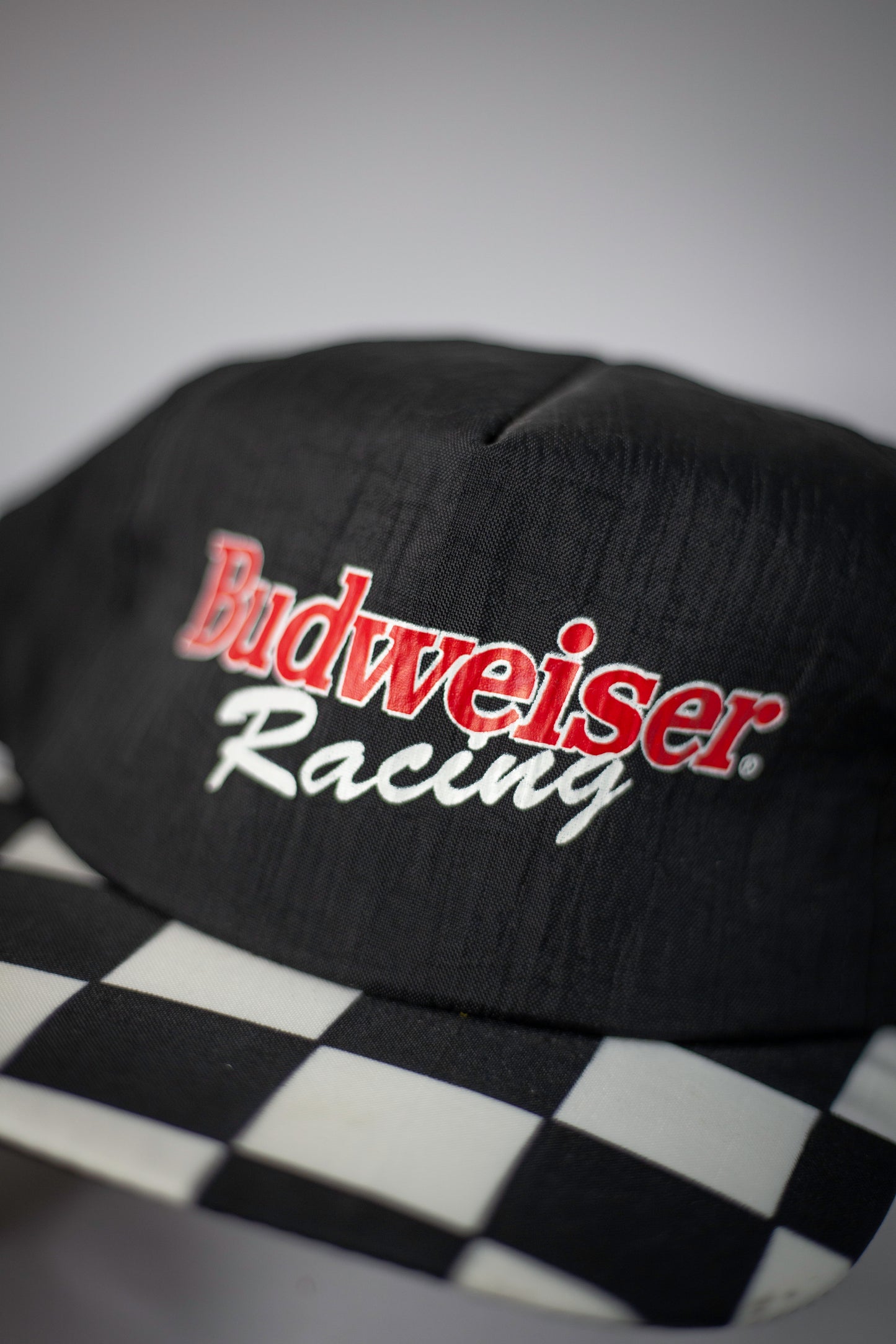 80's Budweiser Racing Checkered Snapback Hat