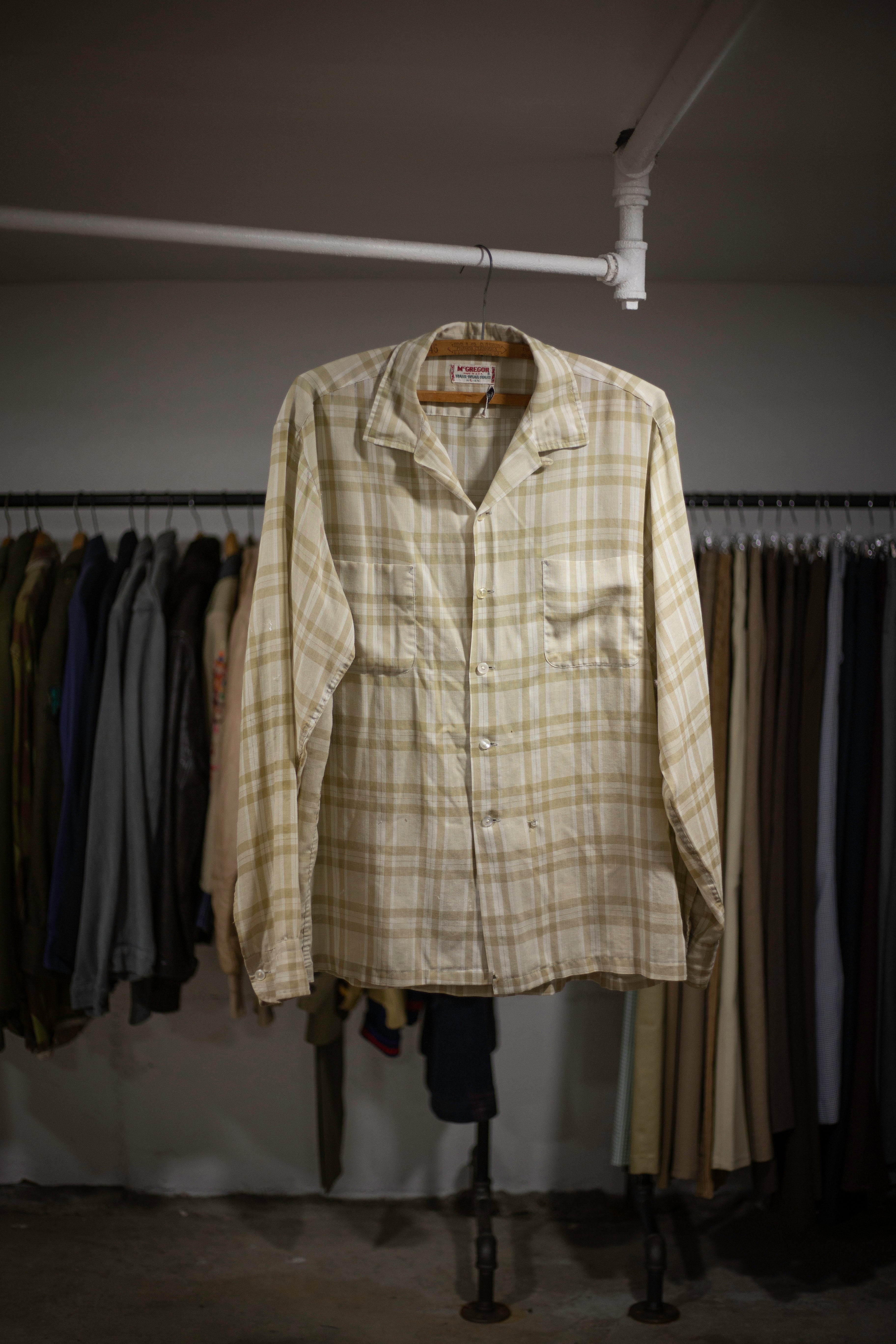 60's McGregor Plaid Loop Collar Shirt | Large