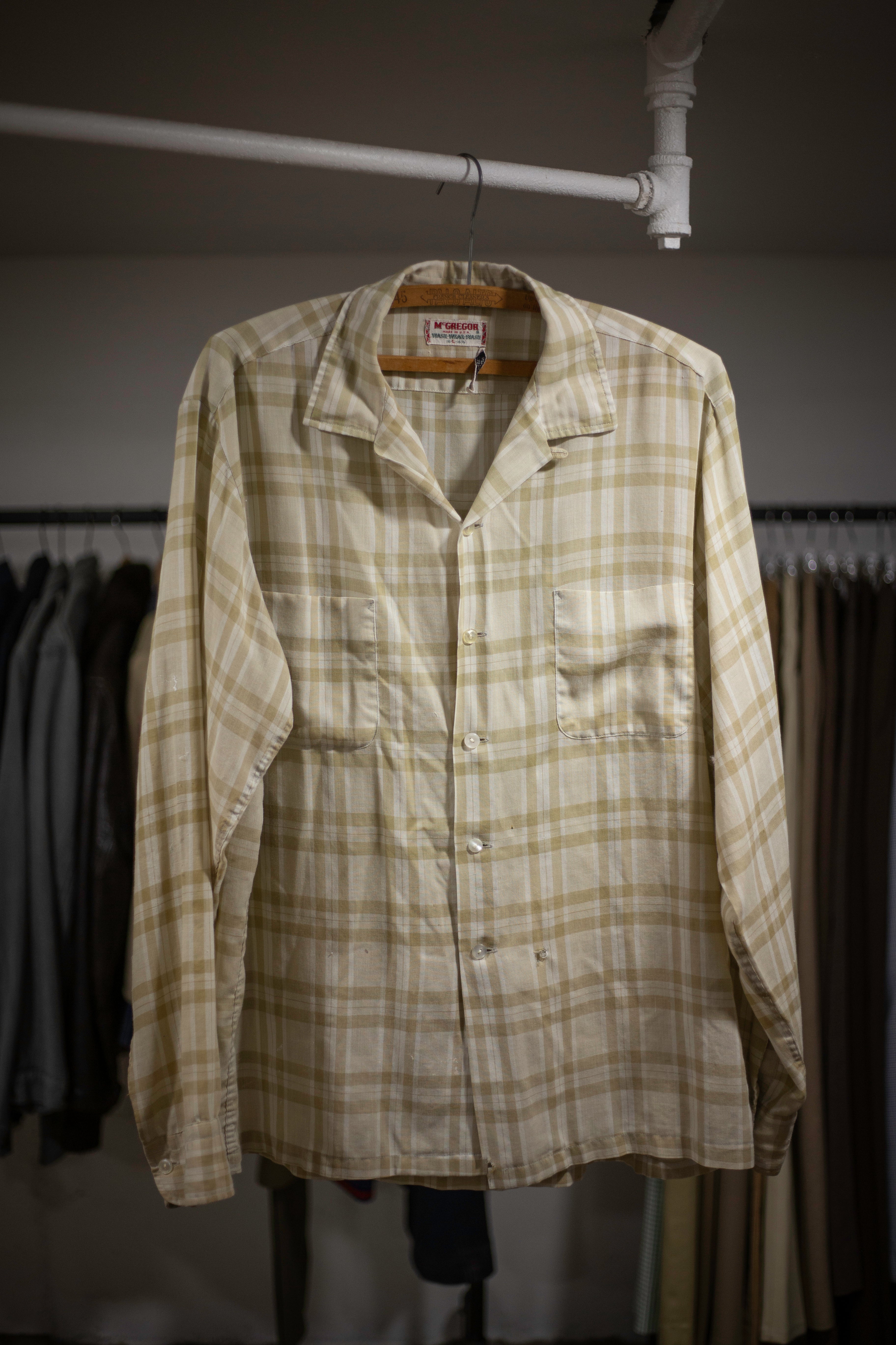 60's McGregor Plaid Loop Collar Shirt | Large