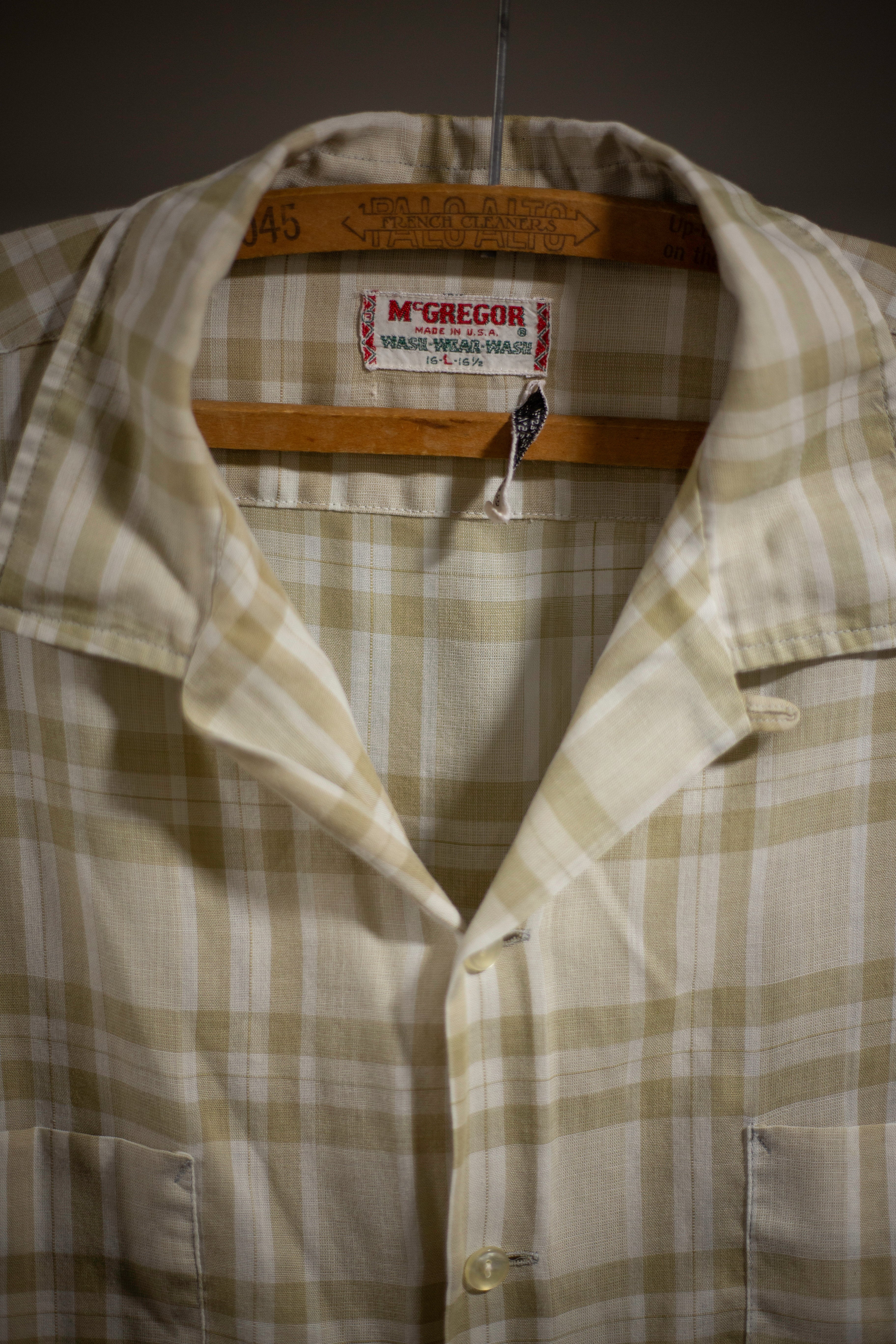 60's McGregor Plaid Loop Collar Shirt | Large