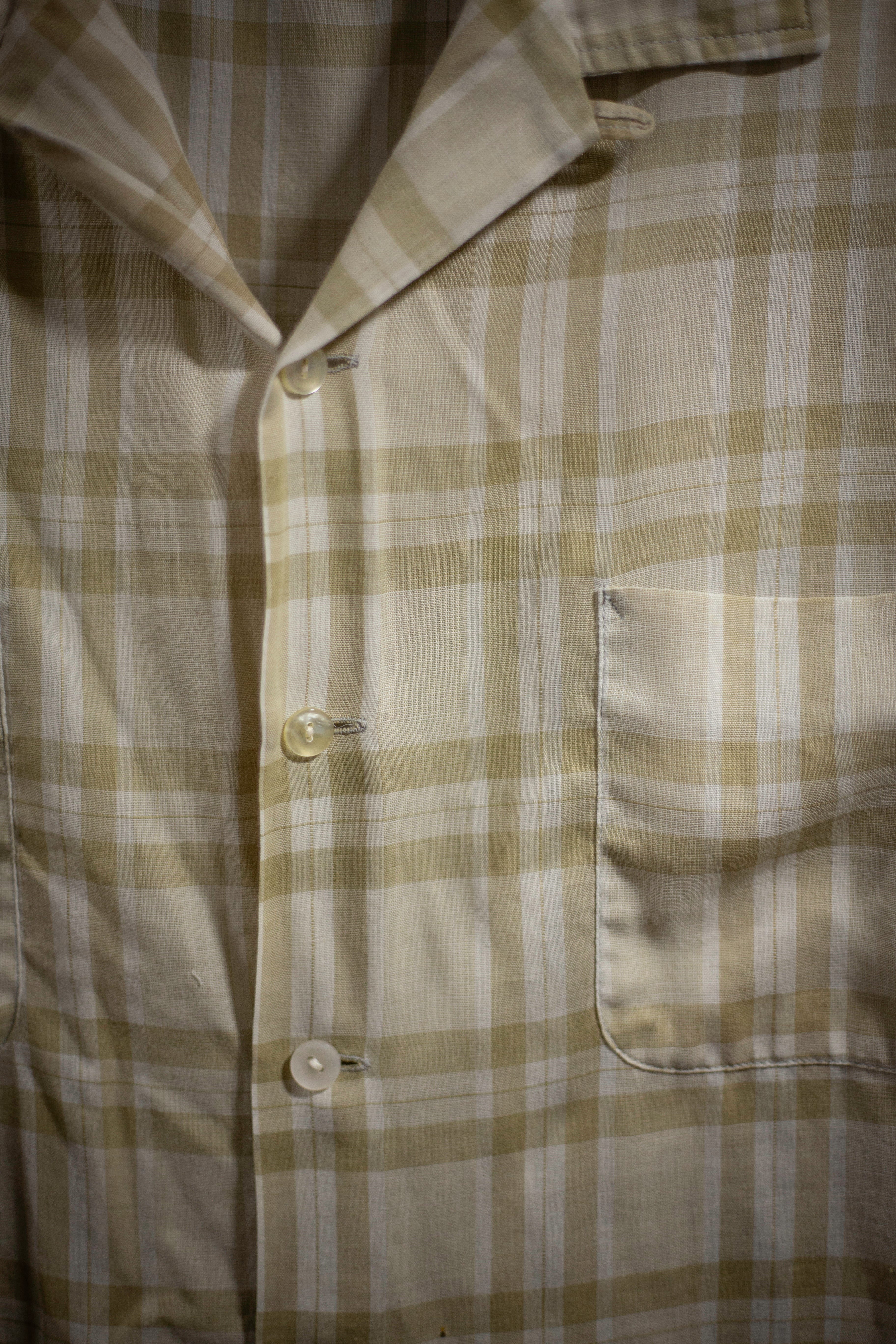 60's McGregor Plaid Loop Collar Shirt | Large