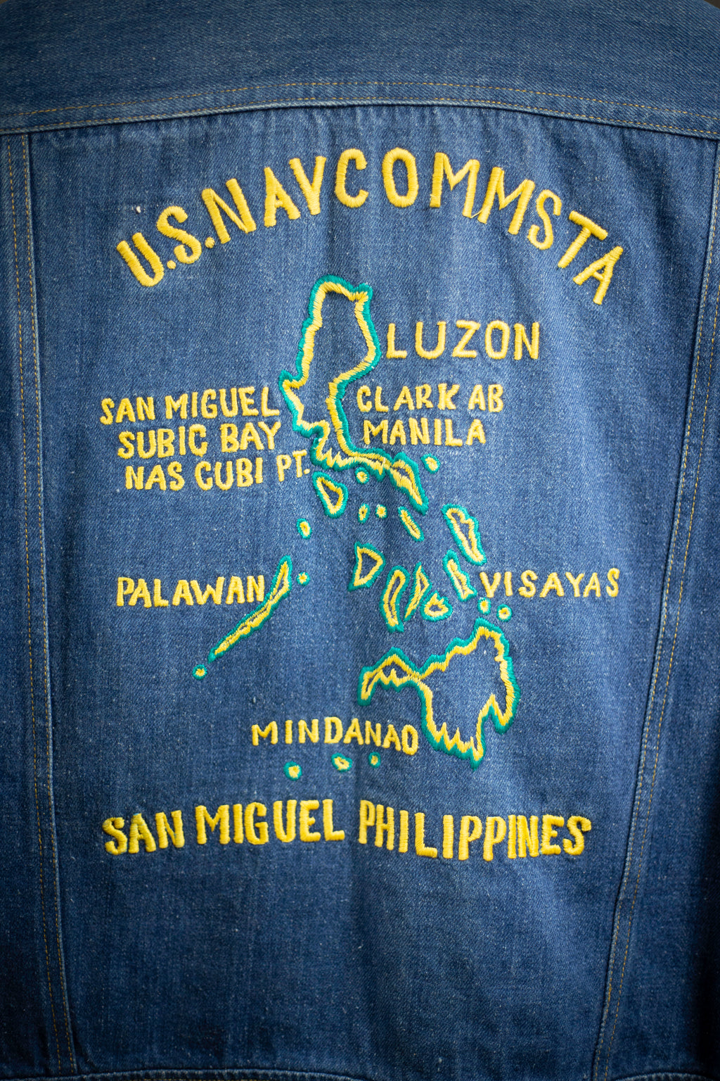 60's/70's USN Souvenir Selvedge Denim Jacket San Miguel Philippines | Medium/Large
