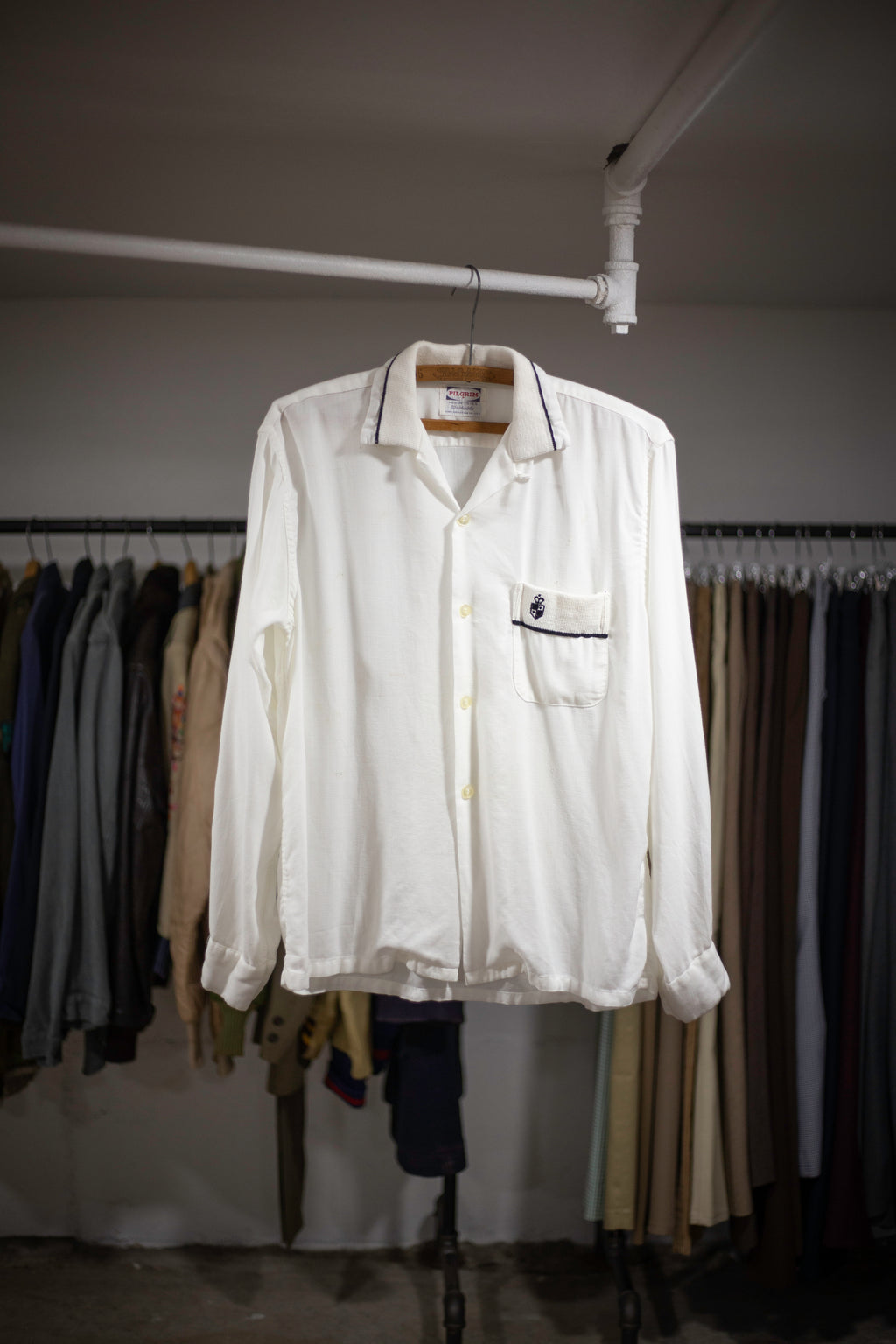 50's Pilgrim Loop Collar Rayon Shirt | Medium