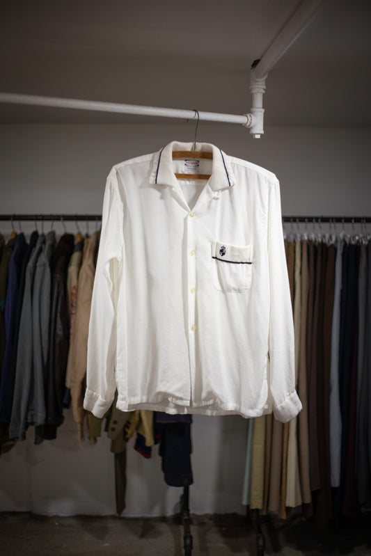 50's Pilgrim Loop Collar Rayon Shirt | Medium