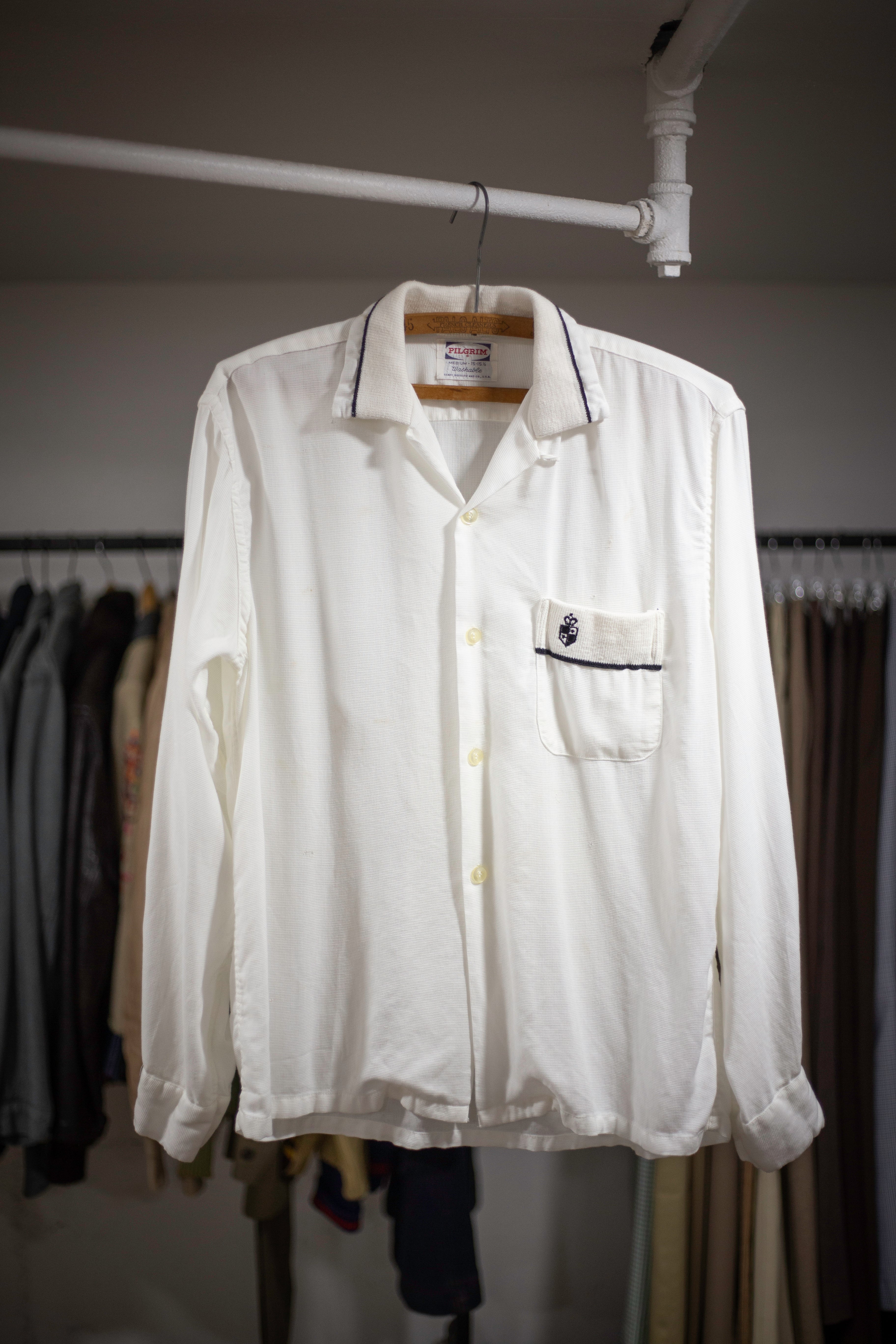 50's Pilgrim Loop Collar Rayon Shirt | Medium