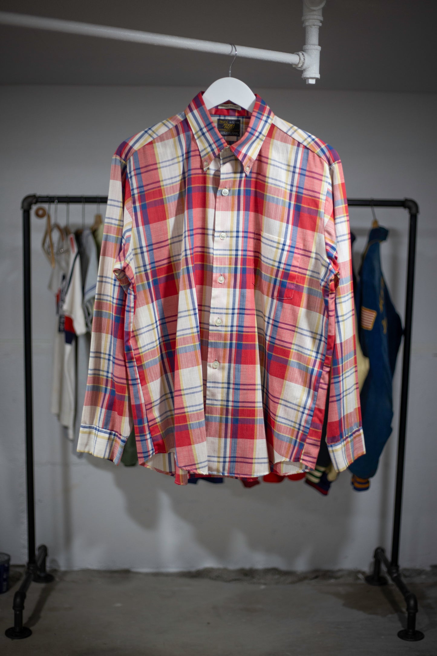 70's Sears Perma-Prest Plaid Shirt | Large