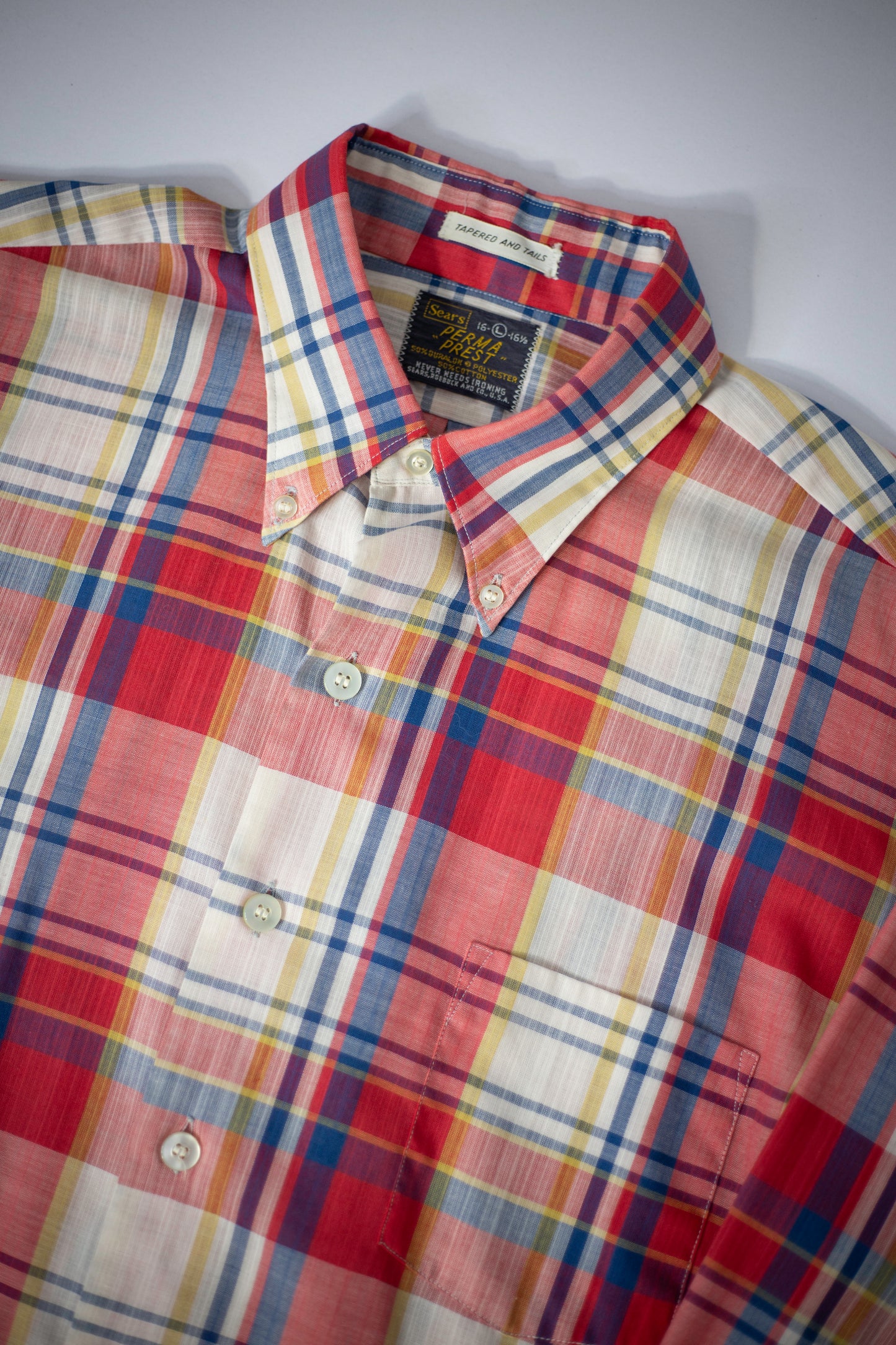 70's Sears Perma-Prest Plaid Shirt | Large