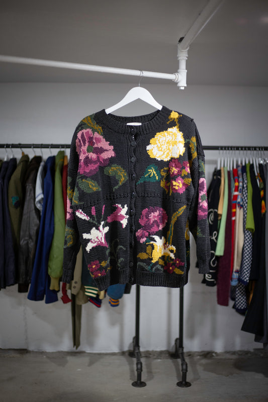 80's/90's Express Hand-Knit Floral Cardigan | X-Large